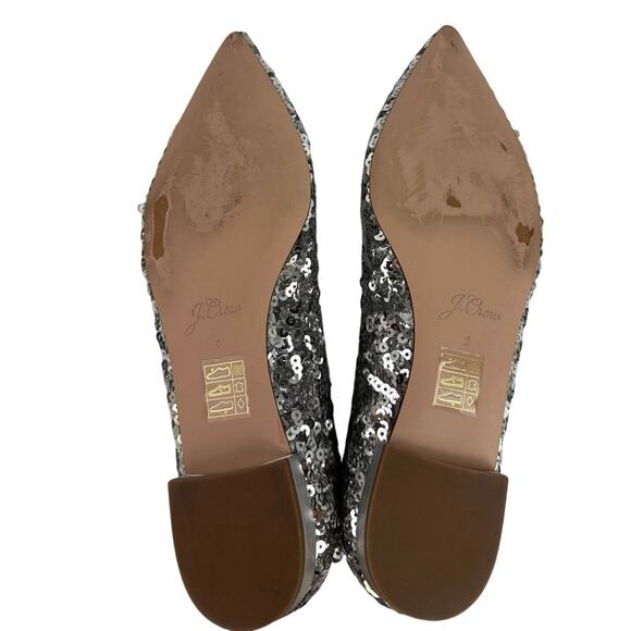 J.Crew Womens Silver Sequin Pointed Toe Slip On Flats Shoes Size 9 - Picture 5 of 7
